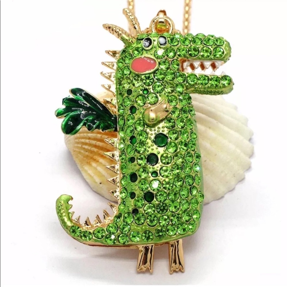 Big Green Funny Dinosaur Necklace